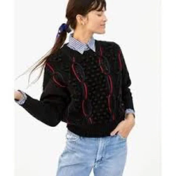 Clare V Black and Red Textured Sweater - Picture 2 of 7